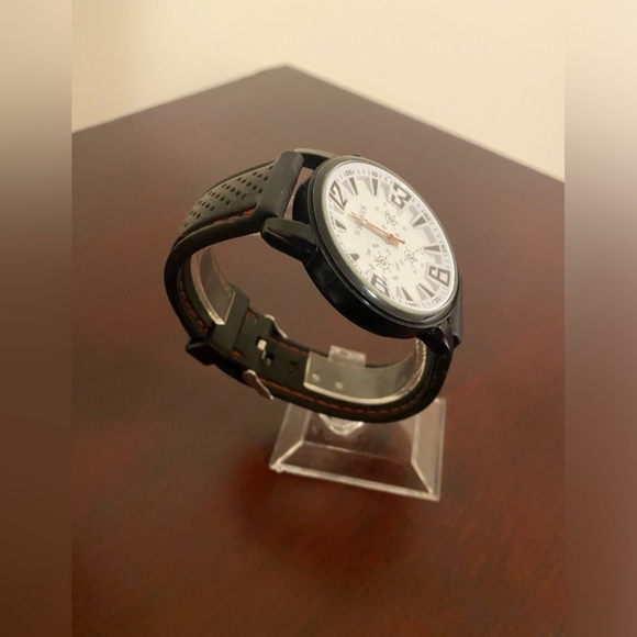 Men's Black and White Watch with Red Accents - Picture 3 of 3